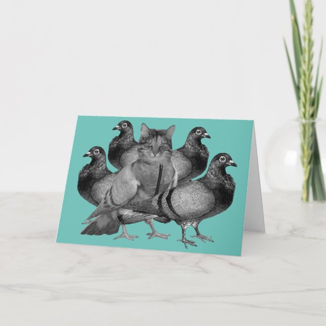 Cartão De Festividades gato engraçado entre os pombos (Frente)
