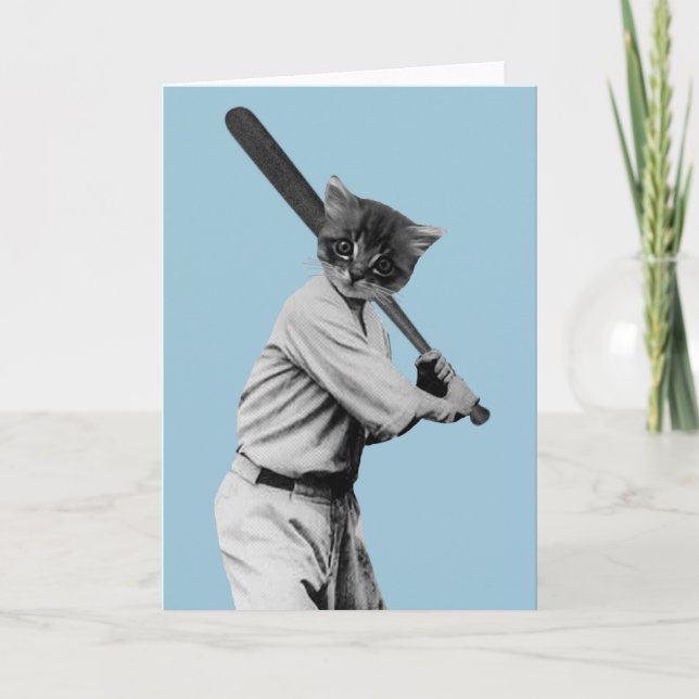 Cartão De Festividades gato engraçado vintage baseball (Frente)