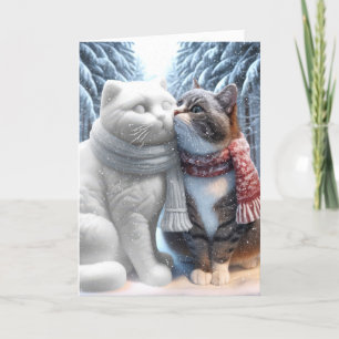 Cartão De Festividades Gato Fazendo Rastreio Com Um Gato De Neve