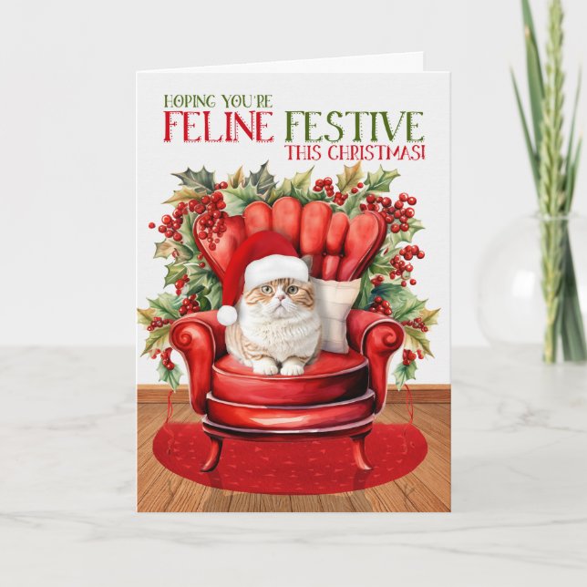 Cartão De Festividades Gato FELITIVO de Laranja Britânico de Natal (Frente)