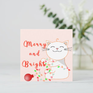 Cartão De Festividades Gato Feliz Brincando Com Luz de LED Natal Fofo