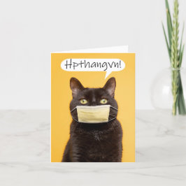 Cartão De Festividades Gato Feliz Dia de Ação de Graças Falando Através d