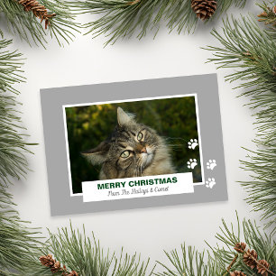 Cartão De Festividades Gato Feliz Natal Impressões de Pata Branca Foto