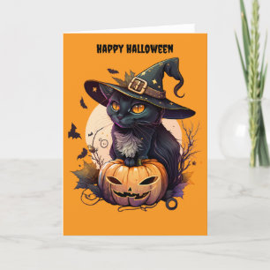 Cartão De Festividades Gato Feliz no Halloween
