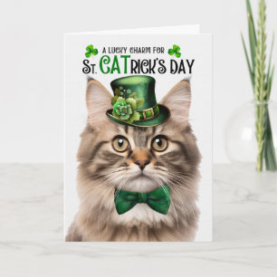 Cartão De Festividades Gato Felpudo Tri Color St CATrick's Day Amuleto da
