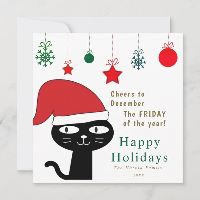 Cartão De Festividades Gato festivo bonito com moderno Red Santa Hat (Frente)