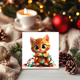 Cartão De Festividades Gato Festivo com Luzes Brilhantes