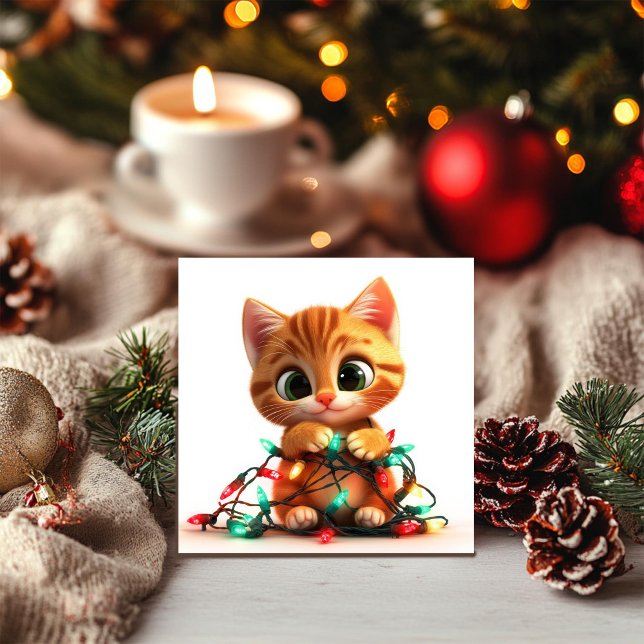 Cartão De Festividades Gato Festivo com Luzes Piscando (Criador carregado)