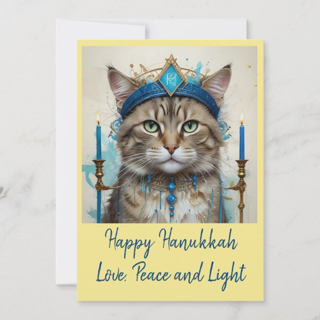 Cartão De Festividades Gato Festivo na Saudação Disfarçada a Hanukkah (Frente)