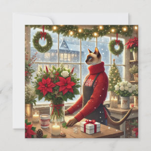 Cartão De Festividades Gato Florista com Boas-Vindas de Natal