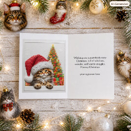 Cartão De Festividades Gato Fofo com Chapéu de Papai Noel Natal