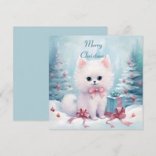 Cartão De Festividades Gato Fofo com Laço Rosa