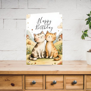 Cartão De Festividades Gato Fofo de Aniversário