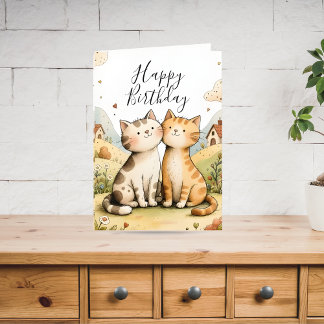 Cartão De Festividades Gato Fofo de Aniversário