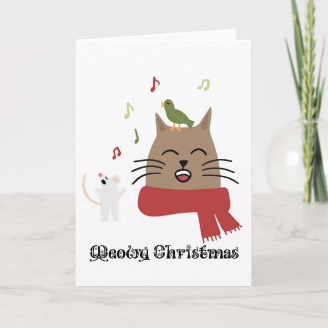 Cartão De Festividades Gato Fofo Meowy Natal (Frente)