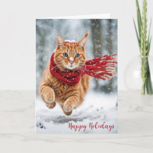 Cartão De Festividades Gato Ginger de Natal em Flocos de Neve