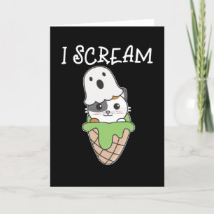 Cartão De Festividades Gato Halloween Fantasma Eu Grito Sorvete Trocadilh