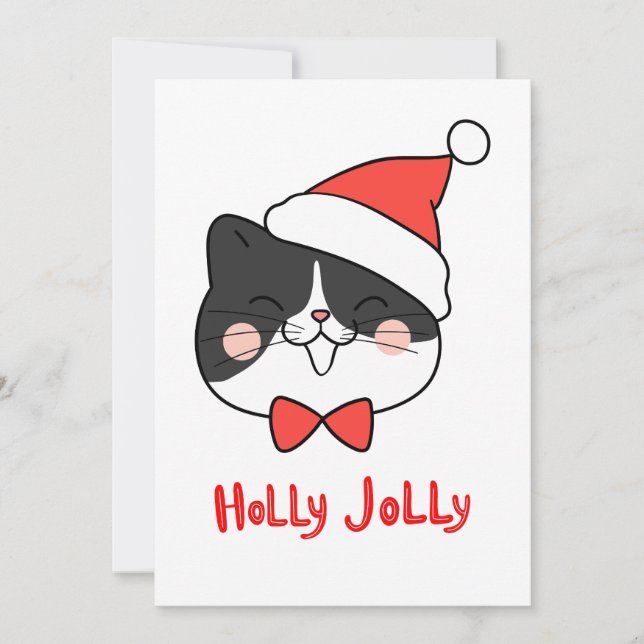 Cartão De Festividades Gato Kawaii Fofo de Natal (Frente)