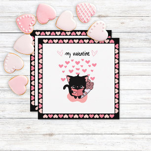 Cartão De Festividades Gato Kawaii Fofo Meu Namorado Sala de Aula Branco