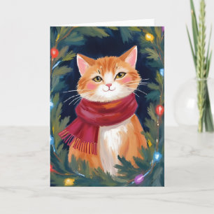Cartão De Festividades Gato Laranja de Natal Festa Animal de Estimação