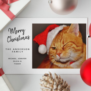 Cartão De Festividades Gato Laranja Divertido de Natal com Chapéu de Papa