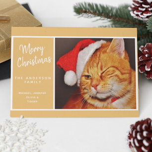 Cartão De Festividades Gato Laranja Divertido de Natal com Chapéu de Papa