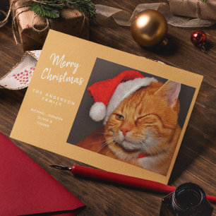 Cartão De Festividades Gato Laranja Divertido de Natal com Chapéu de Papa