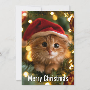 Cartão De Festividades Gato Laranja Divertido e Fofo de Natal Feliz