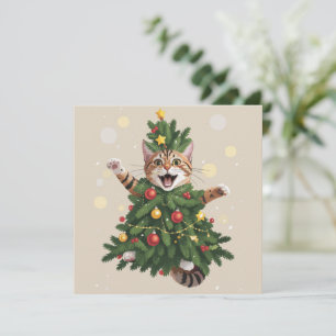 Cartão De Festividades Gato Laranja Gengibre Árvore De Natal Natal Fofo 