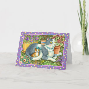 CARTÃO DE FESTIVIDADES GATO-MÃE E COZINHA, FLORES, ARCOS E LAÇA