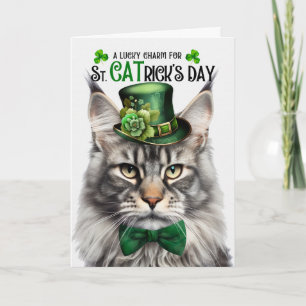 Cartão De Festividades Gato Maine Coon Prateado CATrick's Day Sorte