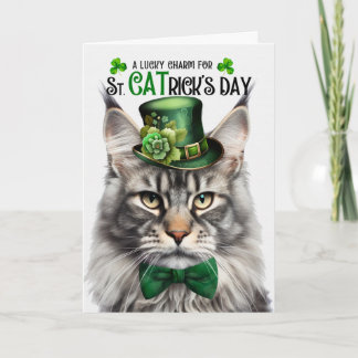 Cartão De Festividades Gato Maine Coon Prateado CATrick's Day Sorte