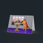 Cartão De Festividades gato menorah<br><div class="desc">Este gatinho colocou seu melhor fio para acender as velas. É o pôr do sol, e é hora de lembrar o milagre do excelente Chanukah. Mais tarde, depois dos lats, ele estará no chão jogando dridel. Que época maravilhosa do ano!</div>