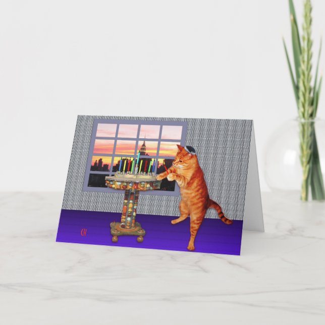 Cartão De Festividades gato menorah (Frente)