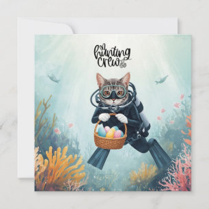 Cartão De Festividades Gato mergulhador de Páscoa com cesto de ovos sob o