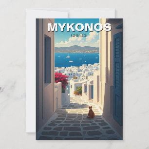 Cartão De Festividades Gato na Grécia Mykonos Cyclades Viagem