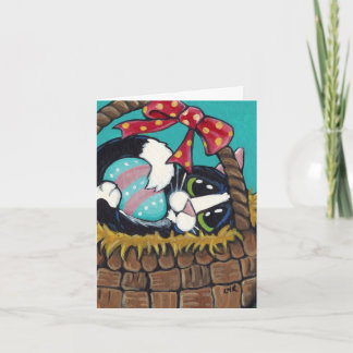 Cartão De Festividades Gato na placa de anotação Páscoa