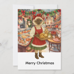 Cartão De Festividades Gato Natal temido em padaria
