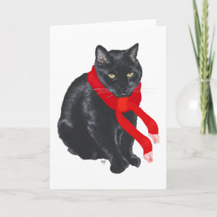 Cartão De Festividades Gato Negro aquecendo no Natal