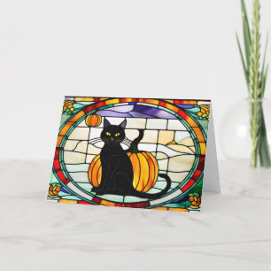 Cartão De Festividades Gato Negro de Halloween de Vidro Estreito