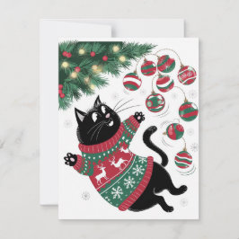 Cartão De Festividades Gato Negro de Natal engraçado