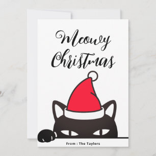 Cartão De Festividades Gato Negro de Natal engraçado