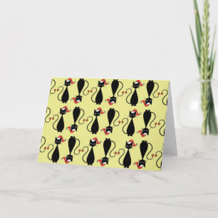 Cartão De Festividades Gato Negro em um Chapéu de Natal