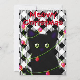 Cartão De Festividades Gato negro Luzes cintilantes do Natal
