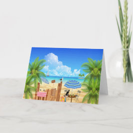 Cartão De Festividades Gato Negro Na Praia