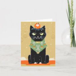 Cartão De Festividades Gato Negro Personalizado com Natal de Atitude