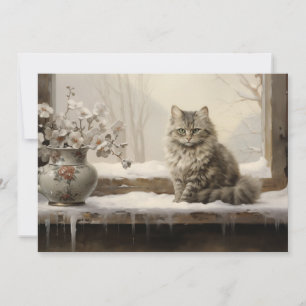 Cartão De Festividades Gato Nevado Inverno Feliz Natal