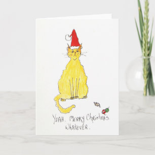 Cartão De Festividades Gato no chapéu do Natal