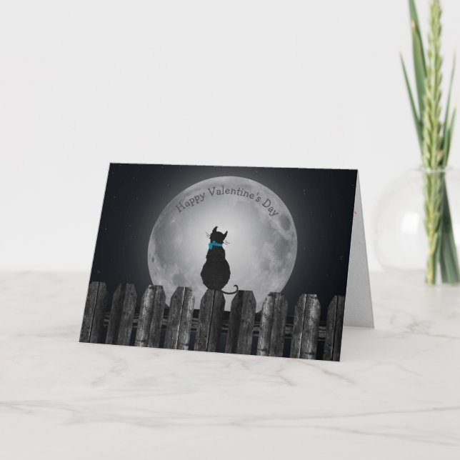 Cartão De Festividades gato no muro com lua cheia (Frente)