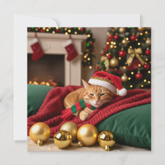 Cartão De Festividades Gato no Sofá Tema de Natal